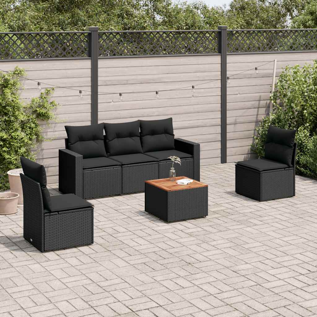6-dijelni set vrtnih sofa s jastucima crni od poliratana