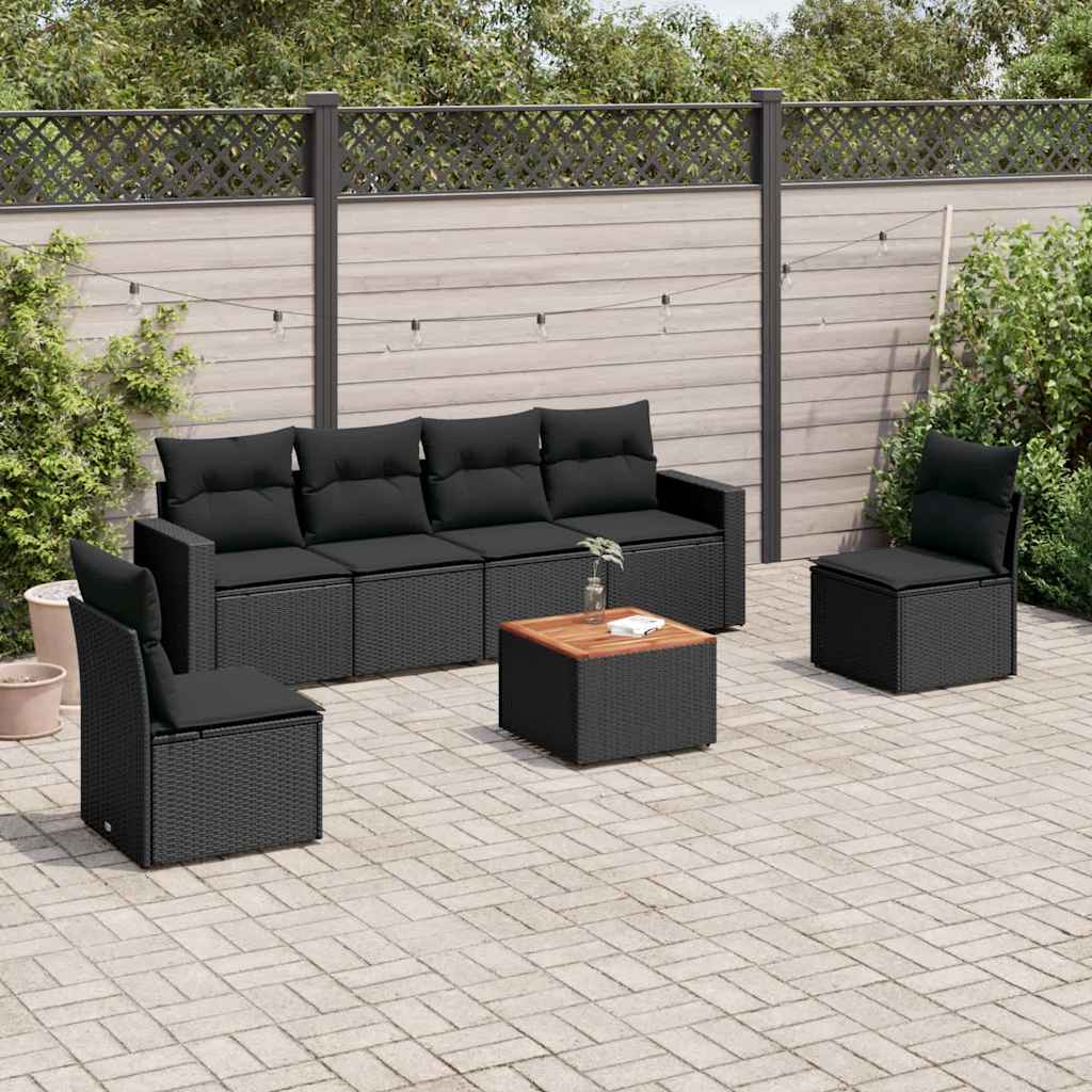 7-dijelni set vrtnih sofa od poliratana s jastucima crni