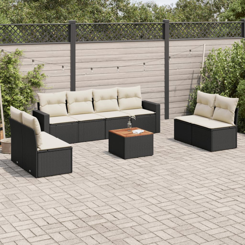 9-dijelni set vrtnih sofa s jastucima crni od poliratana