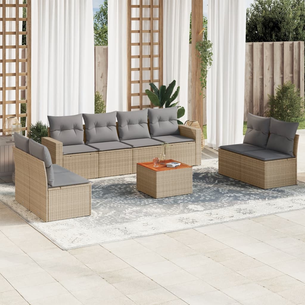 9-dijelni set vrtnih sofa s jastucima bež od poliratana