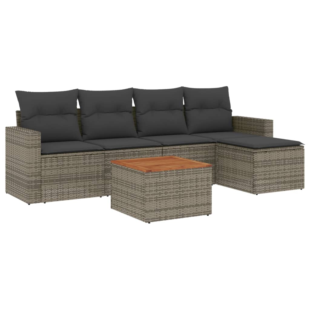 6-dijelni set vrtnih sofa od poliratana s jastucima sivi
