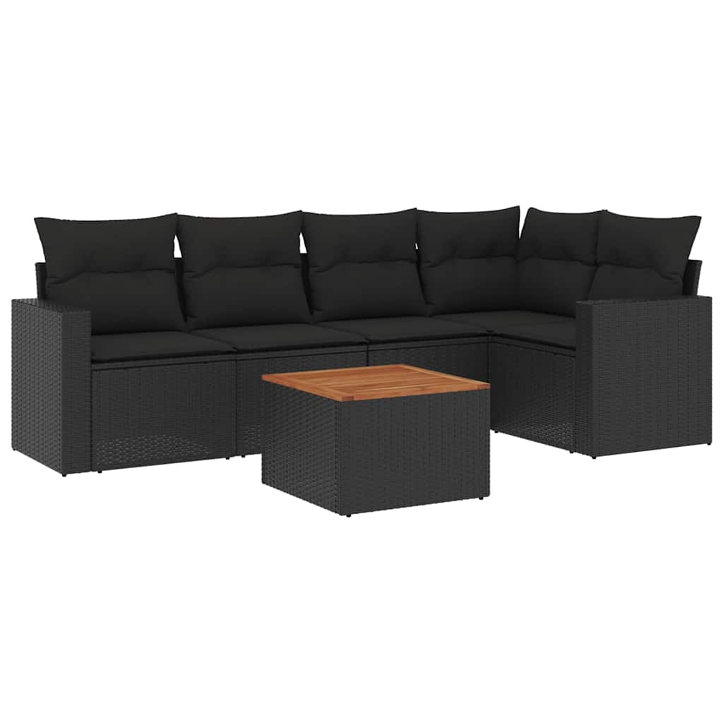 6-dijelni set vrtnih sofa s jastucima crni od poliratana