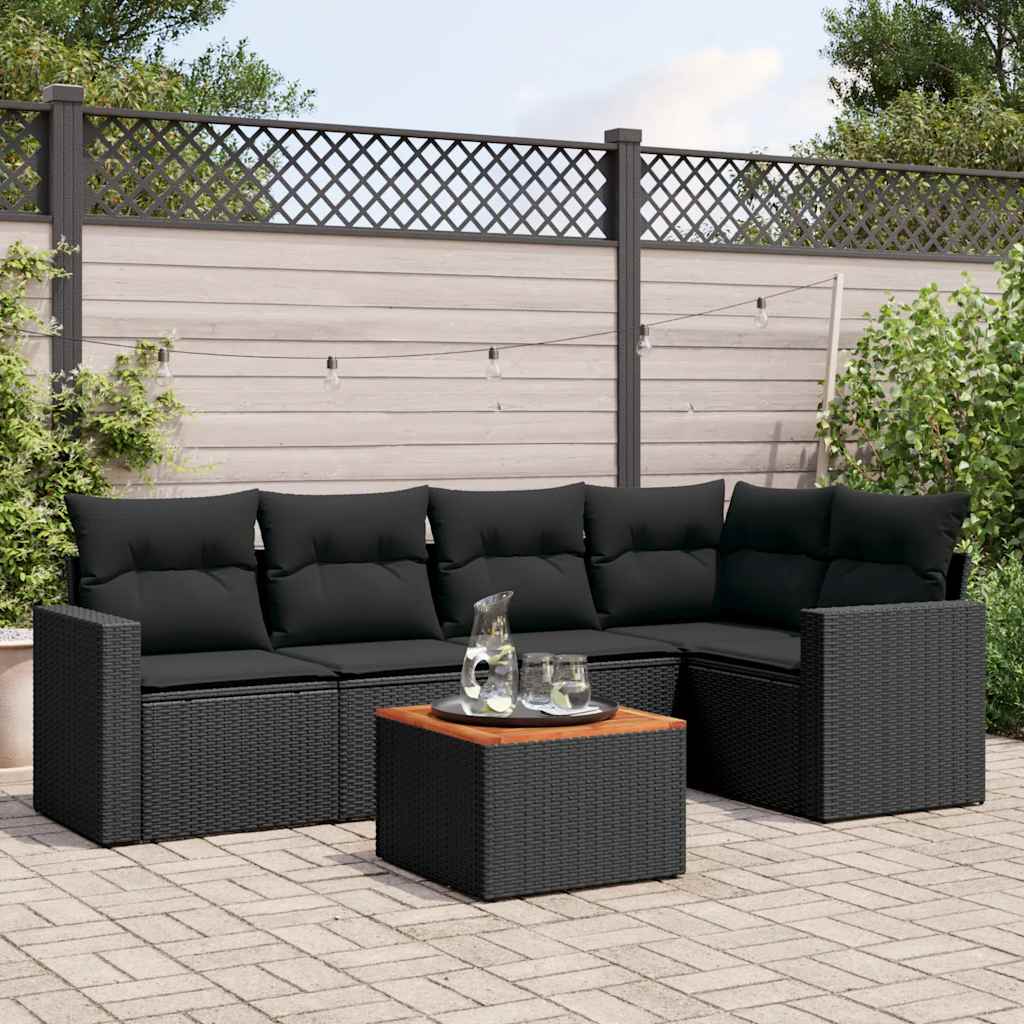 6-dijelni set vrtnih sofa s jastucima crni od poliratana