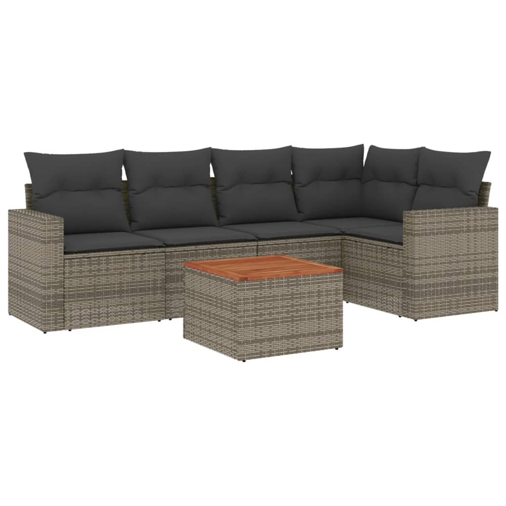 6-dijelni set vrtnih sofa od poliratana s jastucima sivi