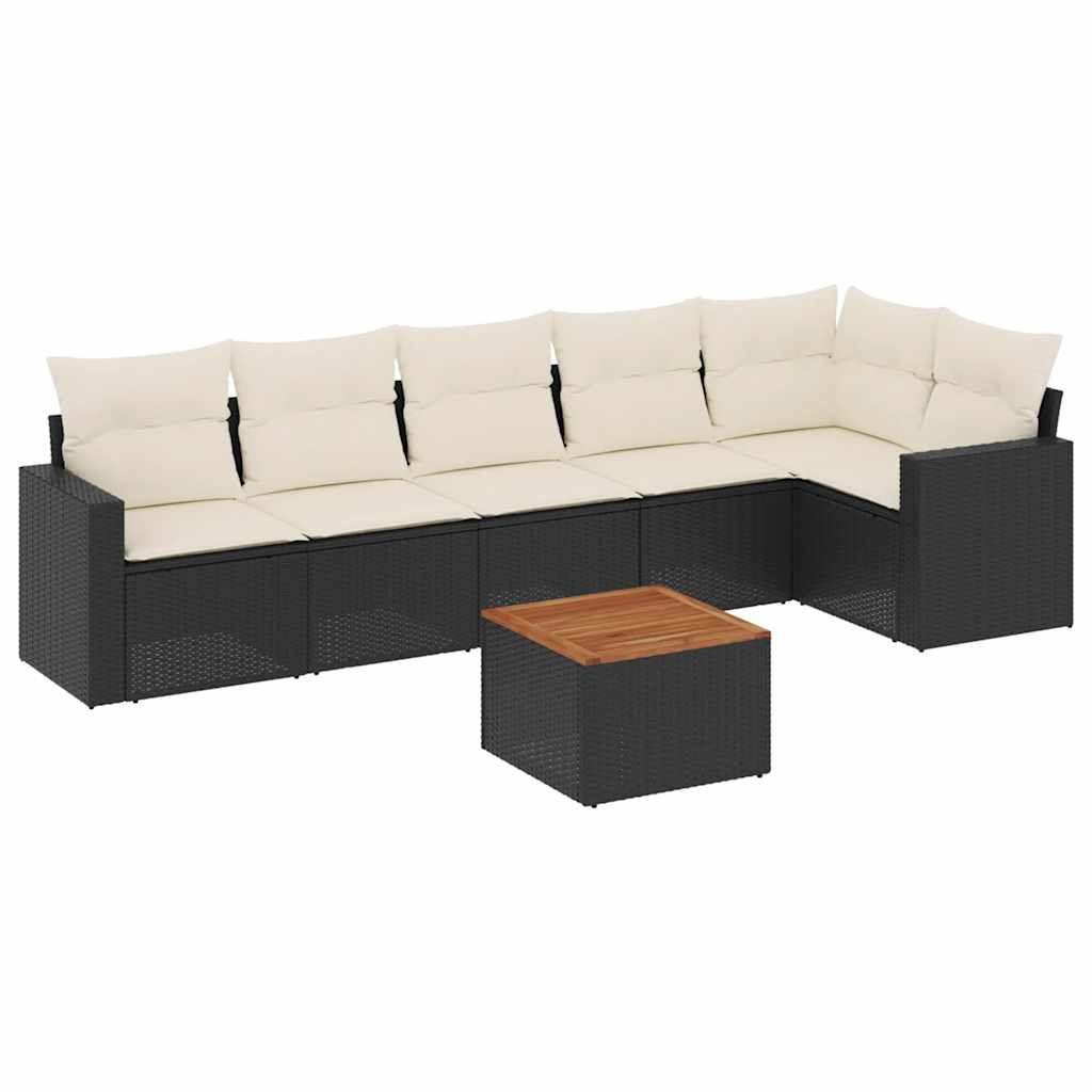 7-dijelni set vrtnih sofa od poliratana s jastucima crni Crna