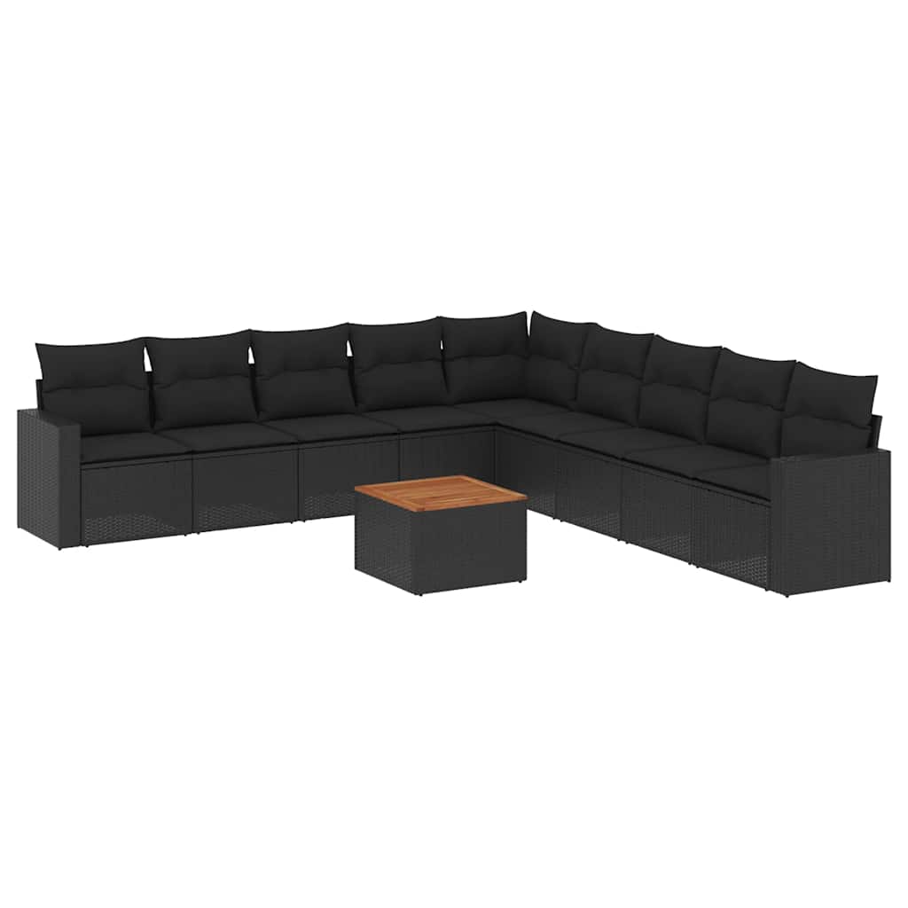 10-dijelni set vrtnih sofa s jastucima crni od poliratana
