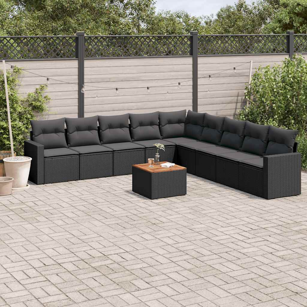 10-dijelni set vrtnih sofa s jastucima crni od poliratana