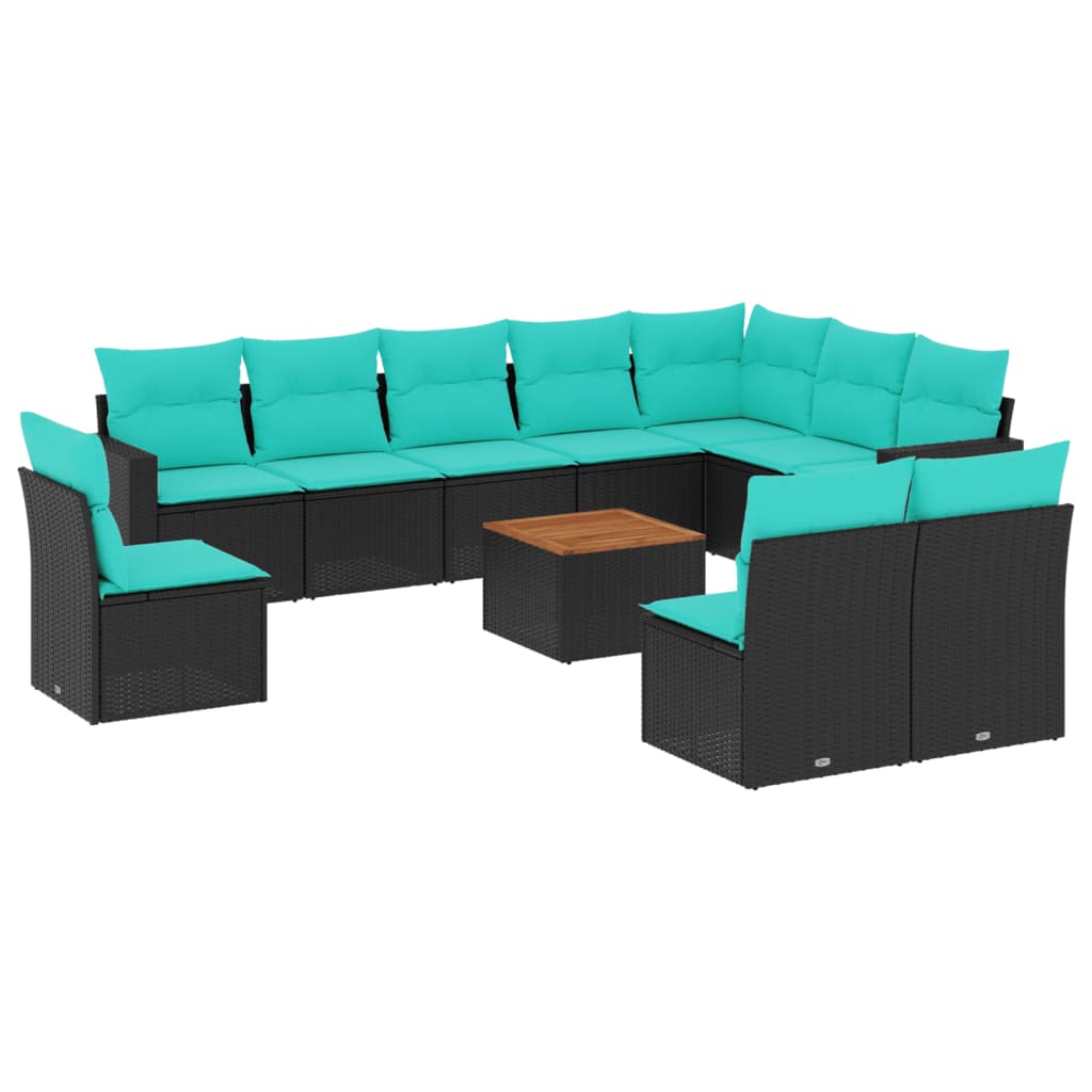 11-dijelni set vrtnih sofa od poliratana s jastucima crni