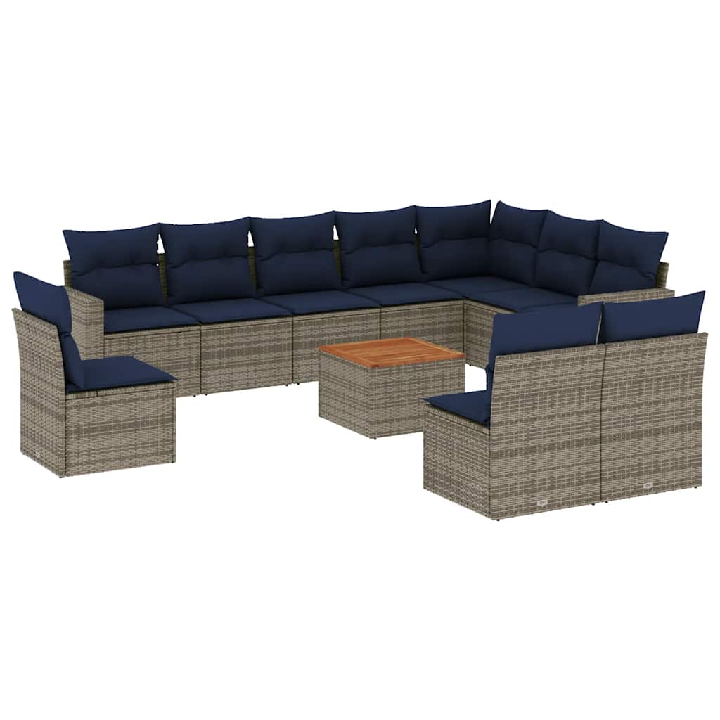 11-dijelni set vrtnih sofa od poliratana s jastucima sivi