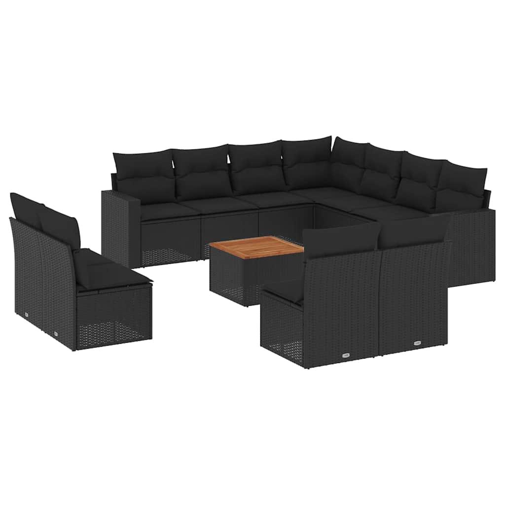 12-dijelni set vrtnih sofa od poliratana s jastucima crni