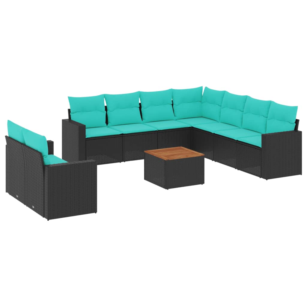 10-dijelni set vrtnih sofa od poliratana s jastucima crni
