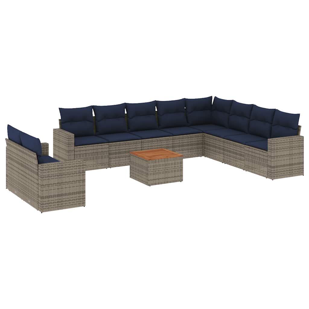 11-dijelni set vrtnih sofa od poliratana s jastucima sivi