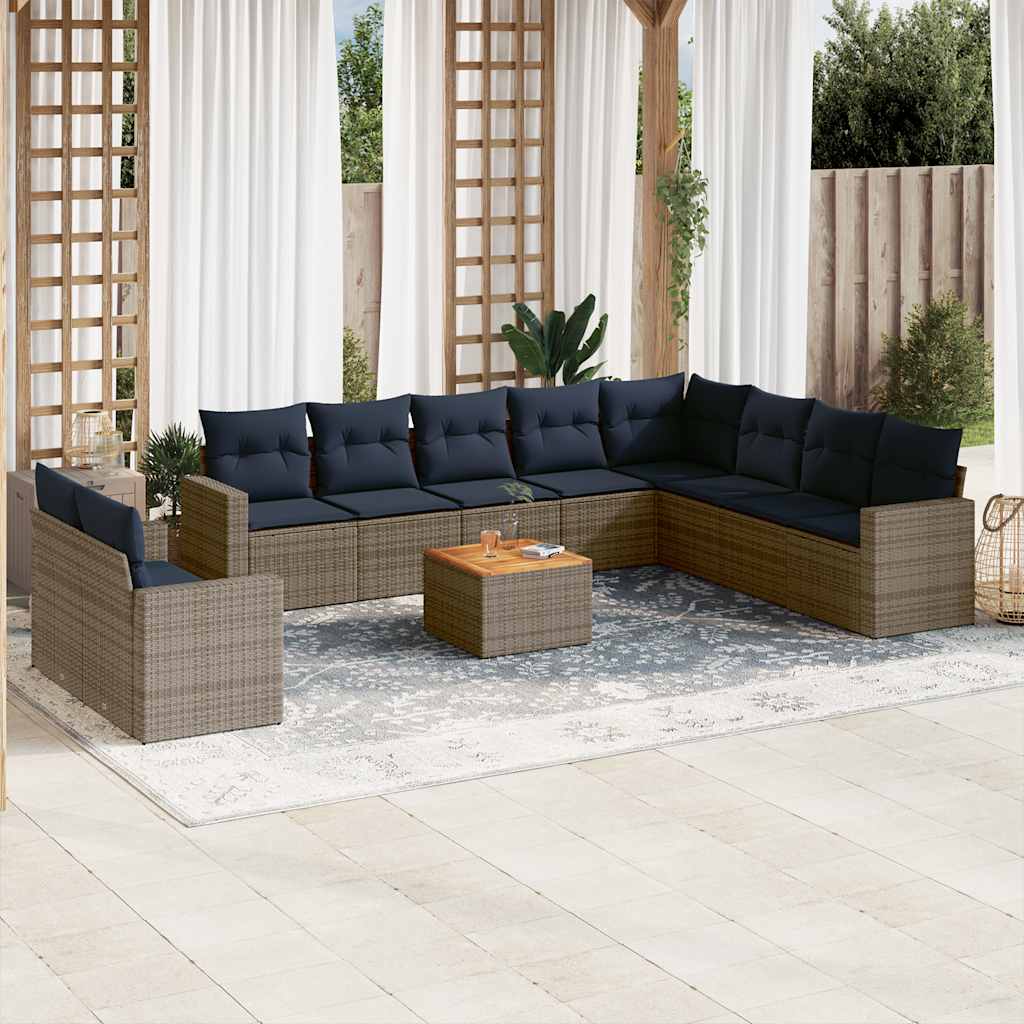 11-dijelni set vrtnih sofa od poliratana s jastucima sivi