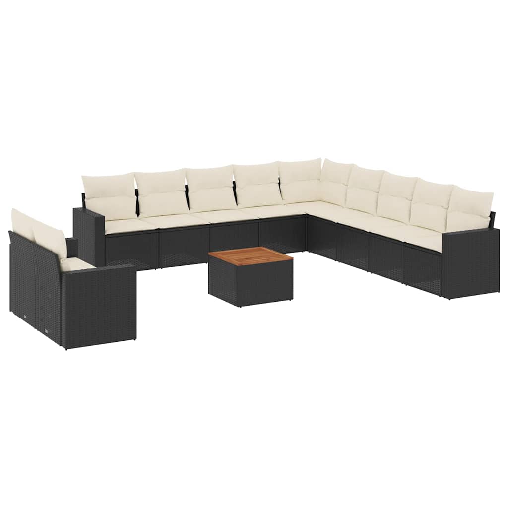 12-dijelni set vrtnih sofa od poliratana s jastucima crni