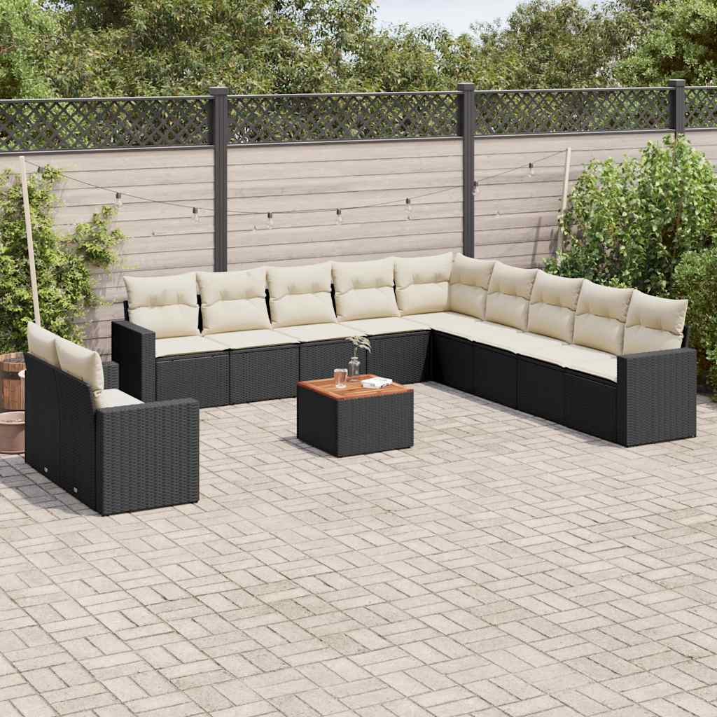12-dijelni set vrtnih sofa od poliratana s jastucima crni