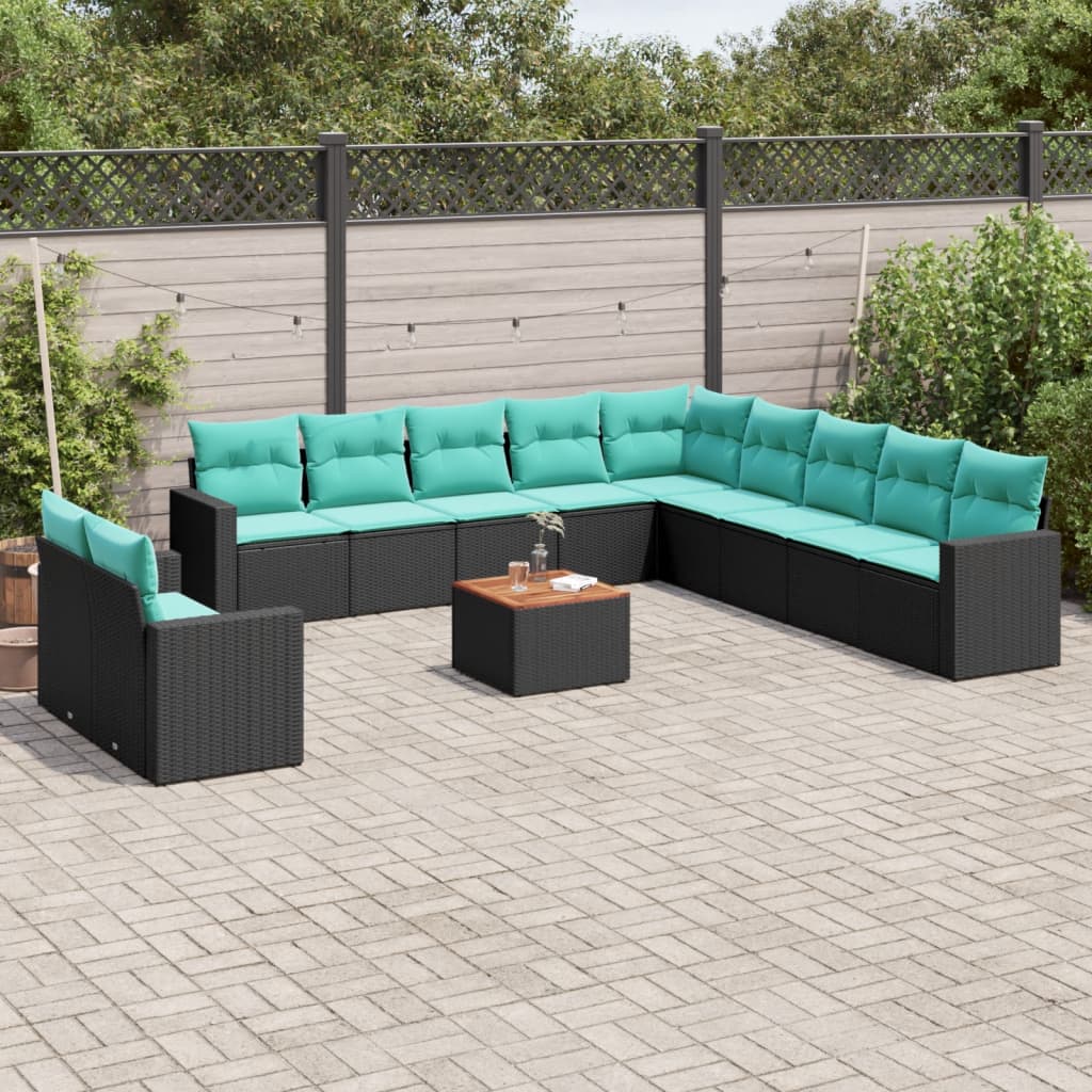 12-dijelni set vrtnih sofa s jastucima poliratan crni