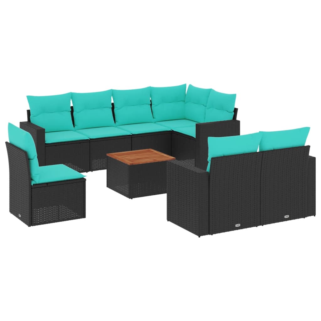 9-dijelni set vrtnih sofa od poliratana s jastucima crni