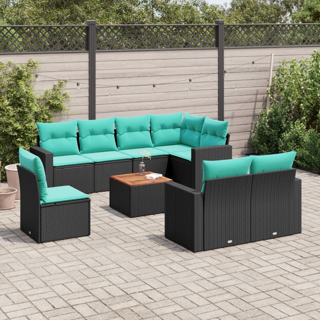 9-dijelni set vrtnih sofa od poliratana s jastucima crni