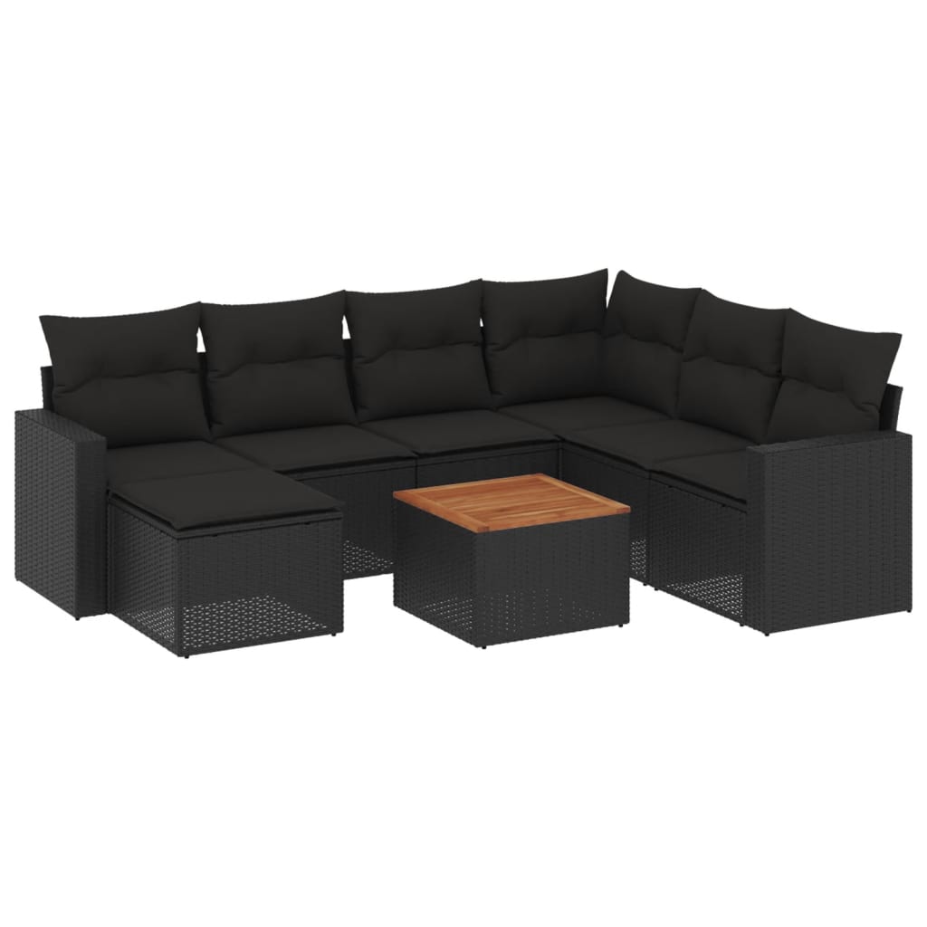 8-dijelni set vrtnih sofa od poliratana s jastucima crni