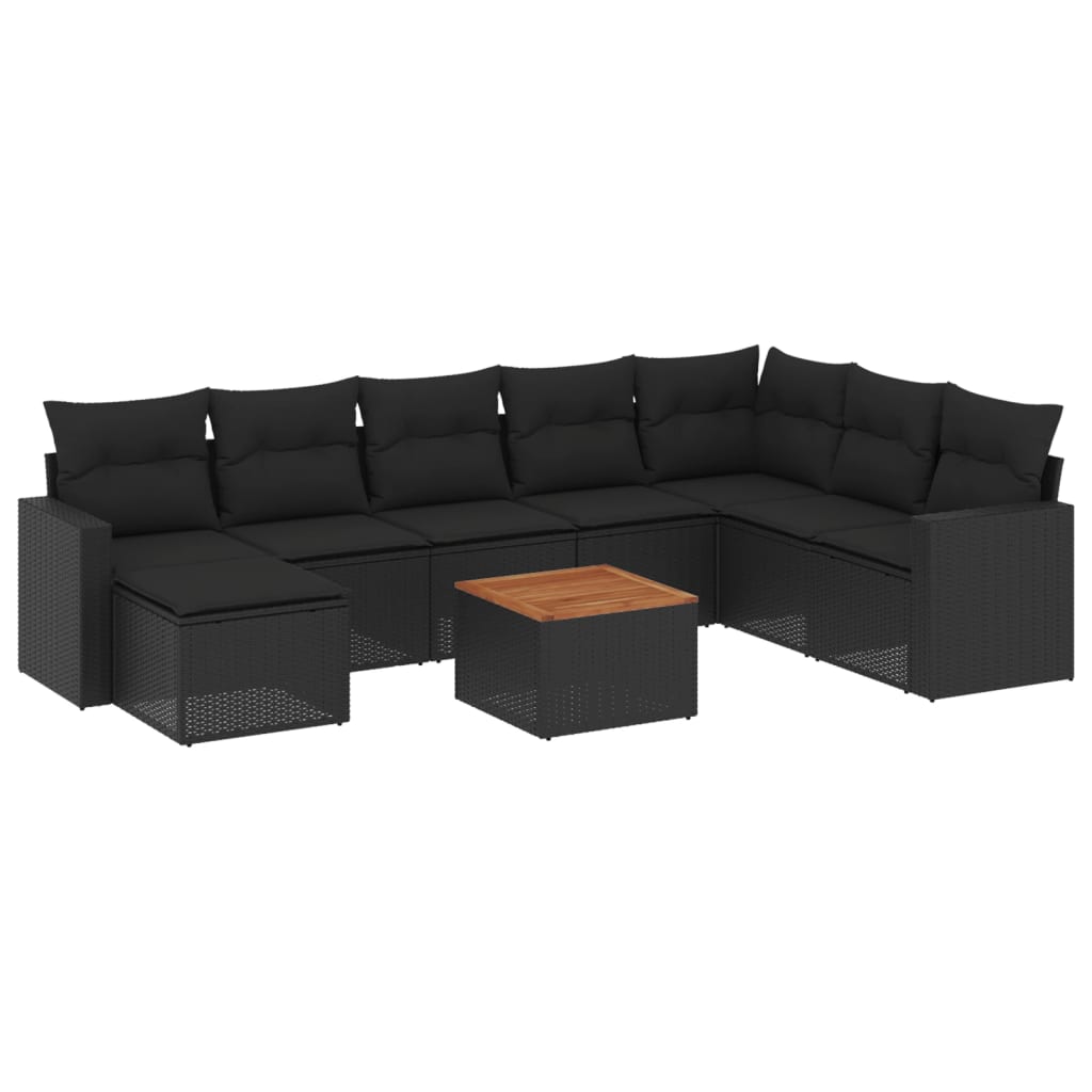 9-dijelni set vrtnih sofa s jastucima crni od poliratana