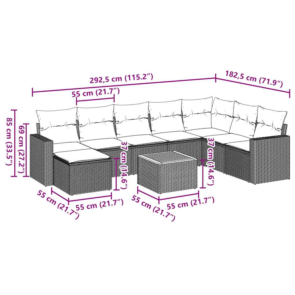 9-dijelni set vrtnih sofa s jastucima crni od poliratana