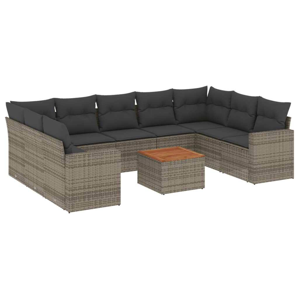 10-dijelni set vrtnih sofa od poliratana s jastucima sivi