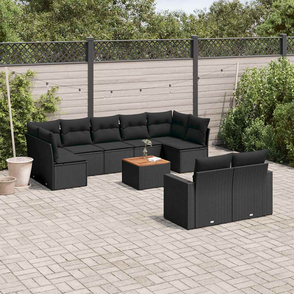 10-dijelni set vrtnih sofa s jastucima crni od poliratana