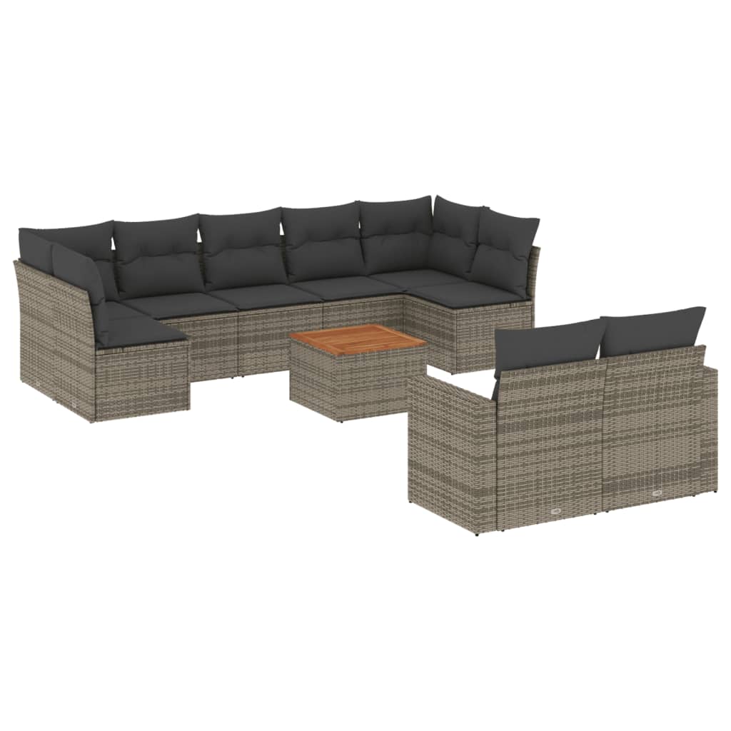 10-dijelni set vrtnih sofa od poliratana s jastucima sivi