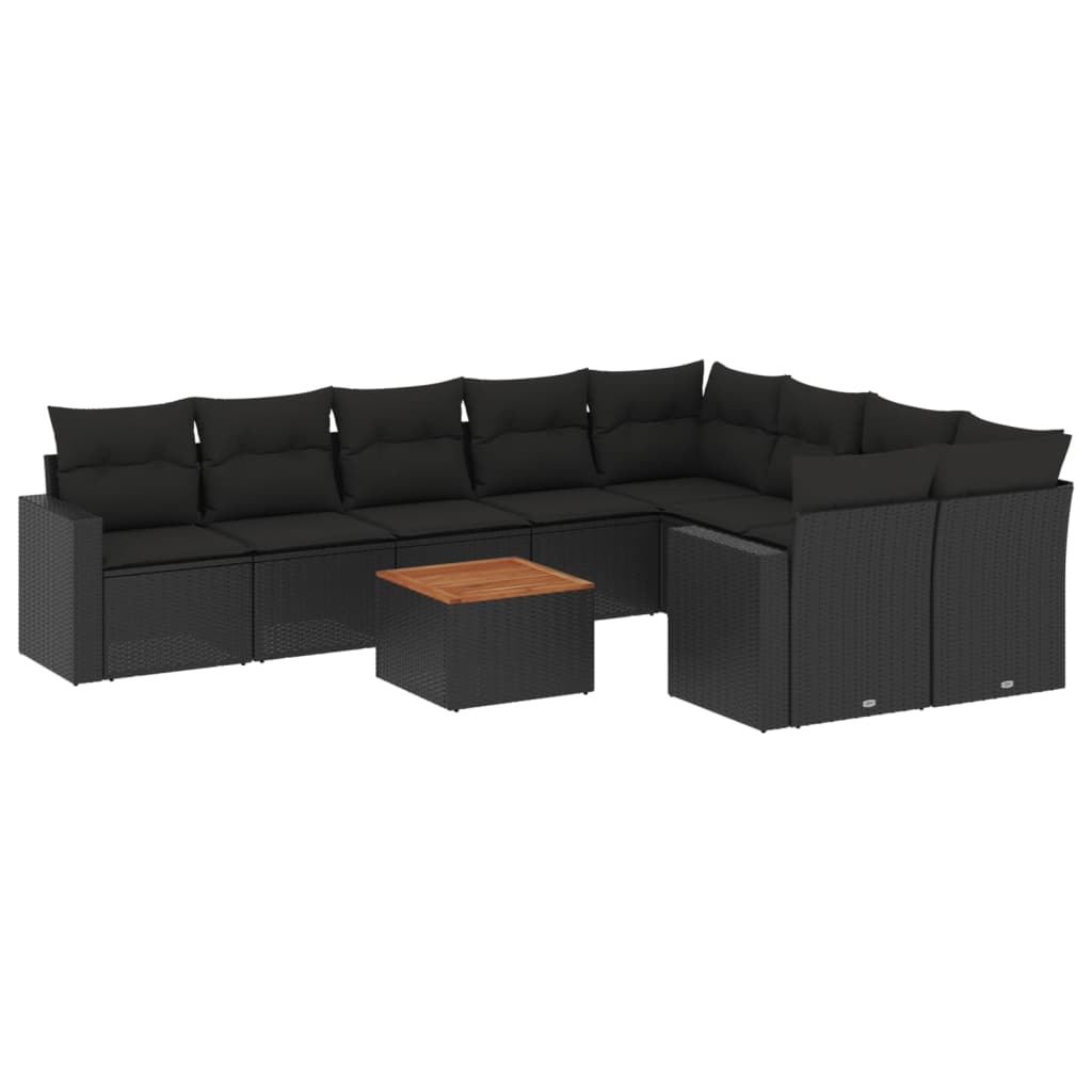 10-dijelni set vrtnih sofa s jastucima crni od poliratana