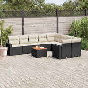 10-dijelni set vrtnih sofa s jastucima crni od poliratana Crna