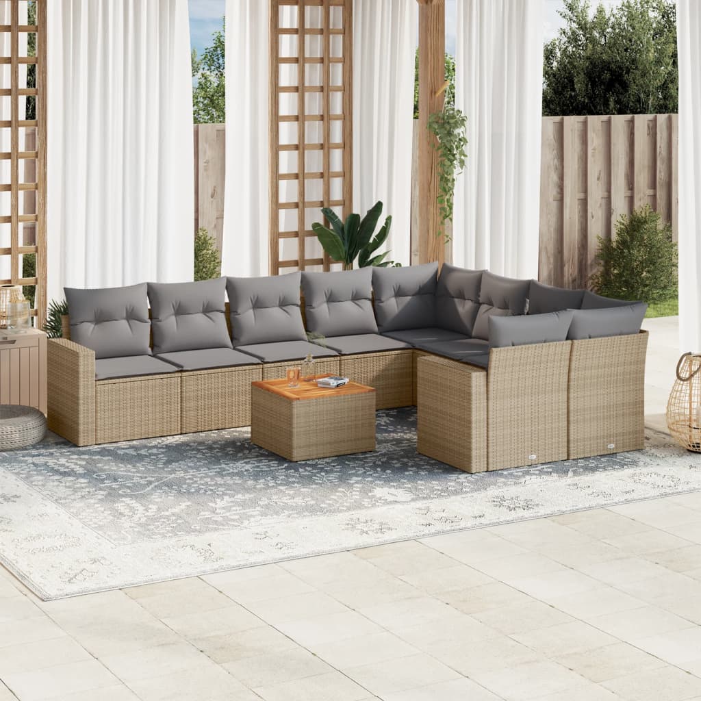 10-dijelni set vrtnih sofa s jastucima bež od poliratana