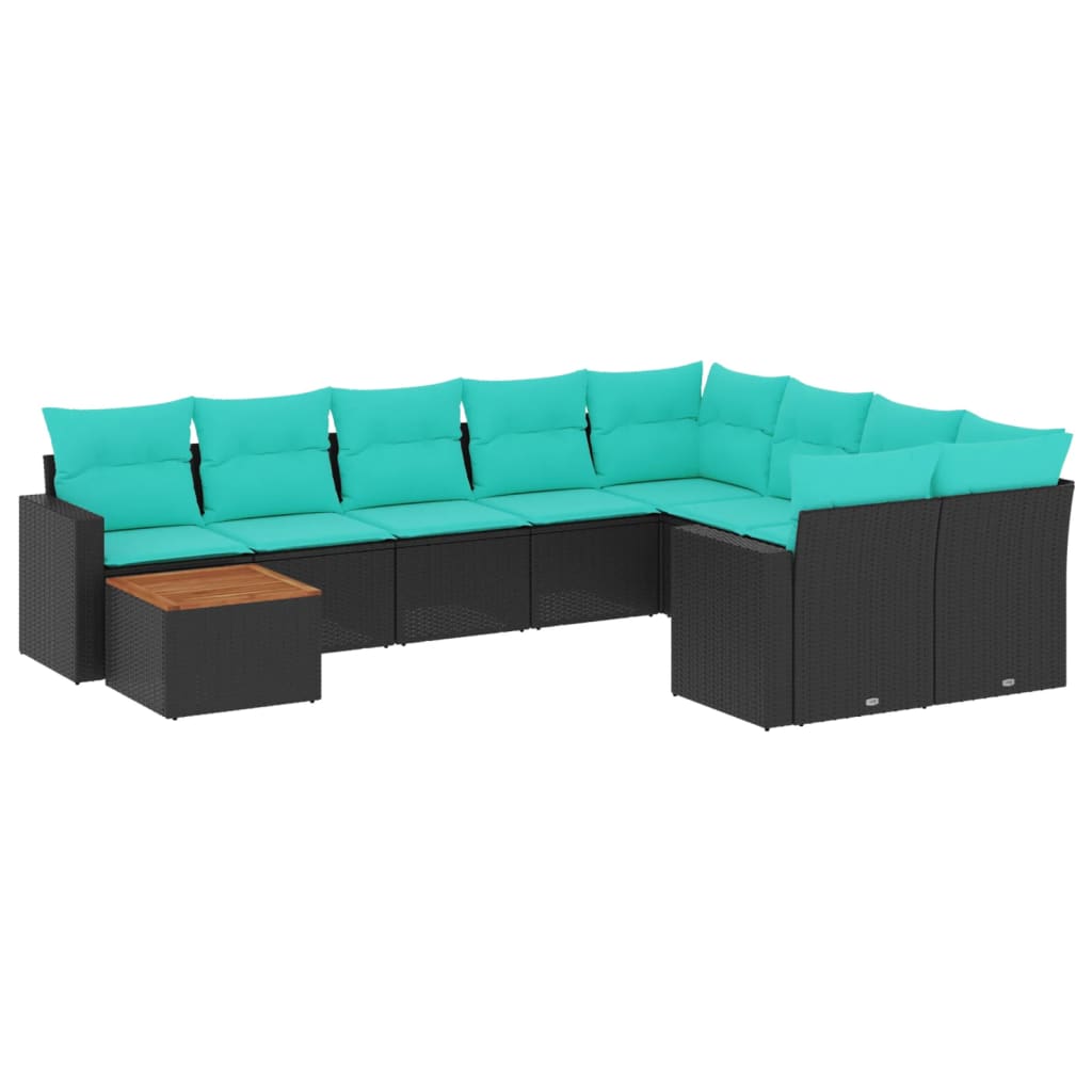 10-dijelni set vrtnih sofa od poliratana s jastucima crni