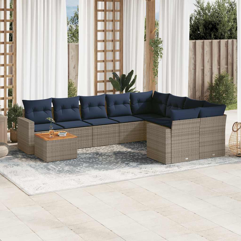 10-dijelni set vrtnih sofa od poliratana s jastucima sivi