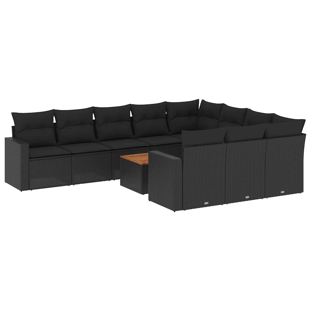 11-dijelni set vrtnih sofa od poliratana s jastucima crni