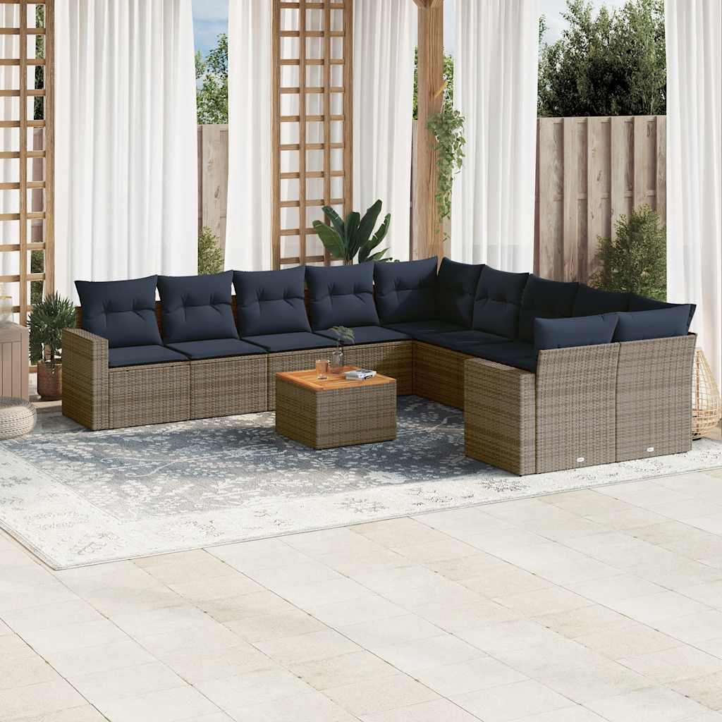 11-dijelni set vrtnih sofa od poliratana s jastucima sivi