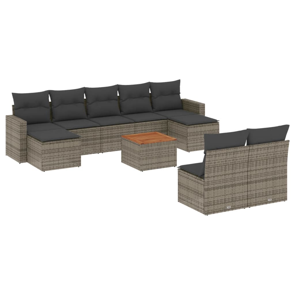 10-dijelni set vrtnih sofa od poliratana s jastucima sivi