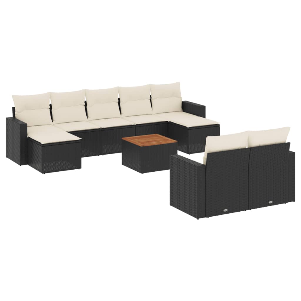 10-dijelni set vrtnih sofa s jastucima crni od poliratana