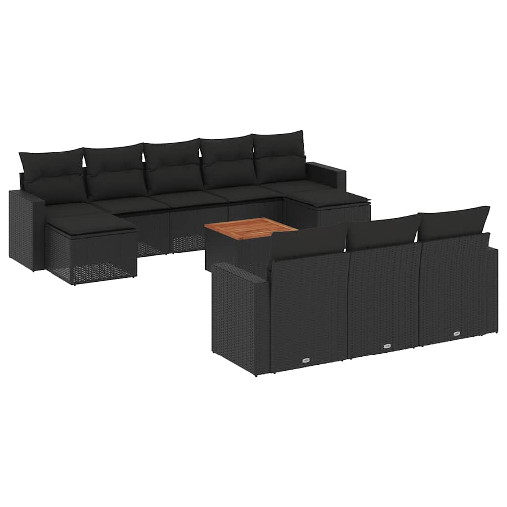 11-dijelni set vrtnih sofa od poliratana s jastucima crni