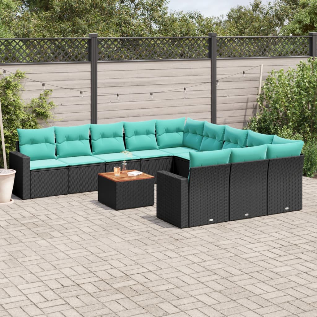 12-dijelni set vrtnih sofa s jastucima poliratan crni