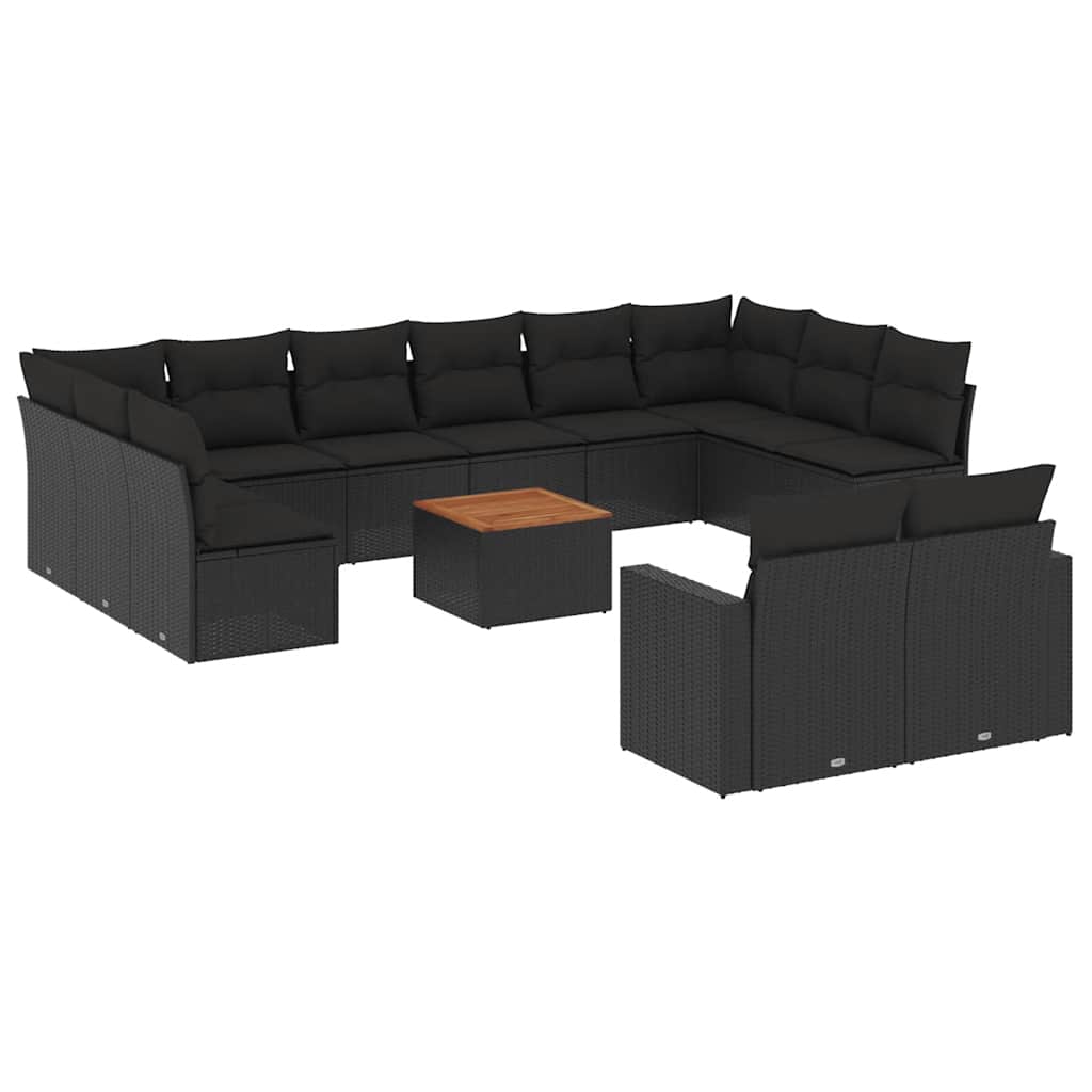 13-dijelni set vrtnih sofa s jastucima poliratan crni