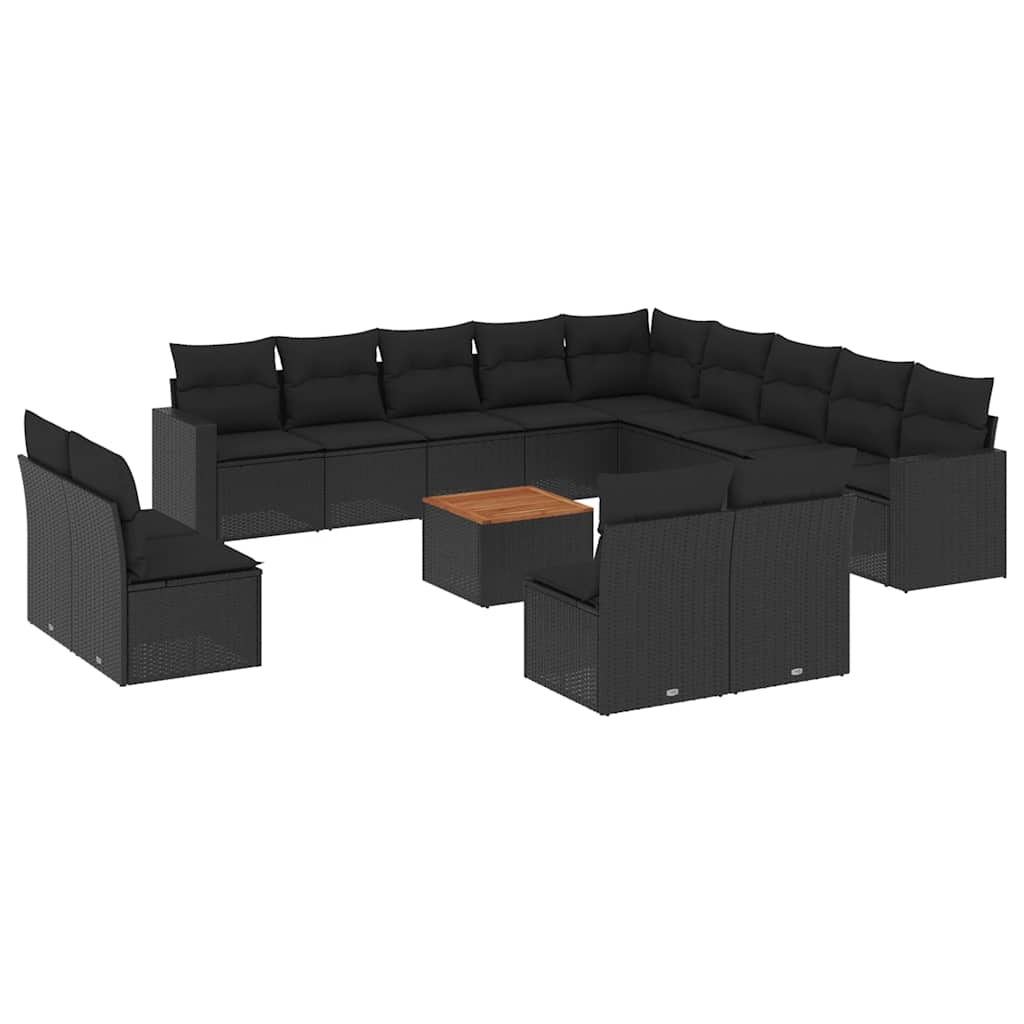 14-dijelni set vrtnih sofa s jastucima poliratan crni