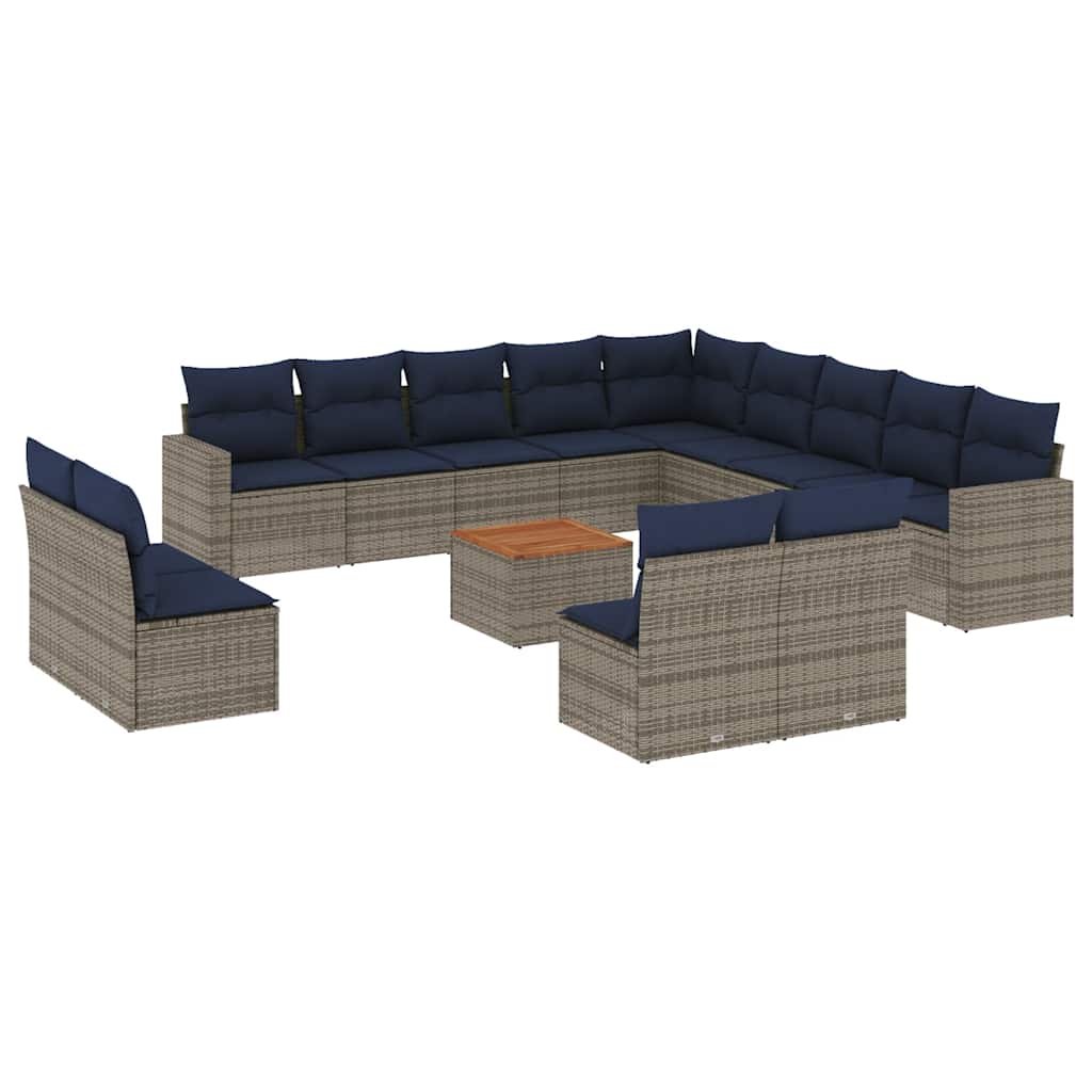 14-dijelni set vrtnih sofa od poliratana s jastucima sivi