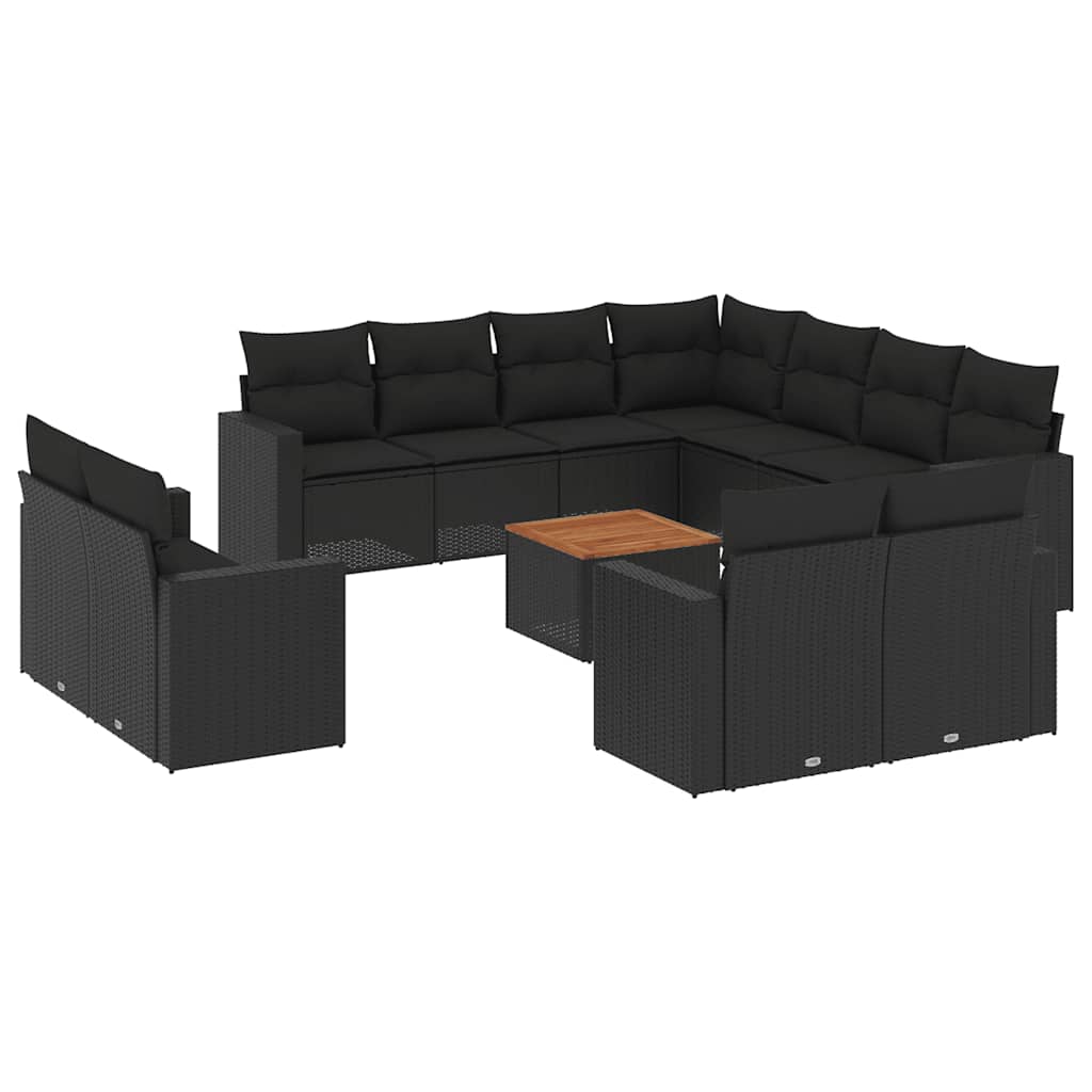 12-dijelni set vrtnih sofa od poliratana s jastucima crni