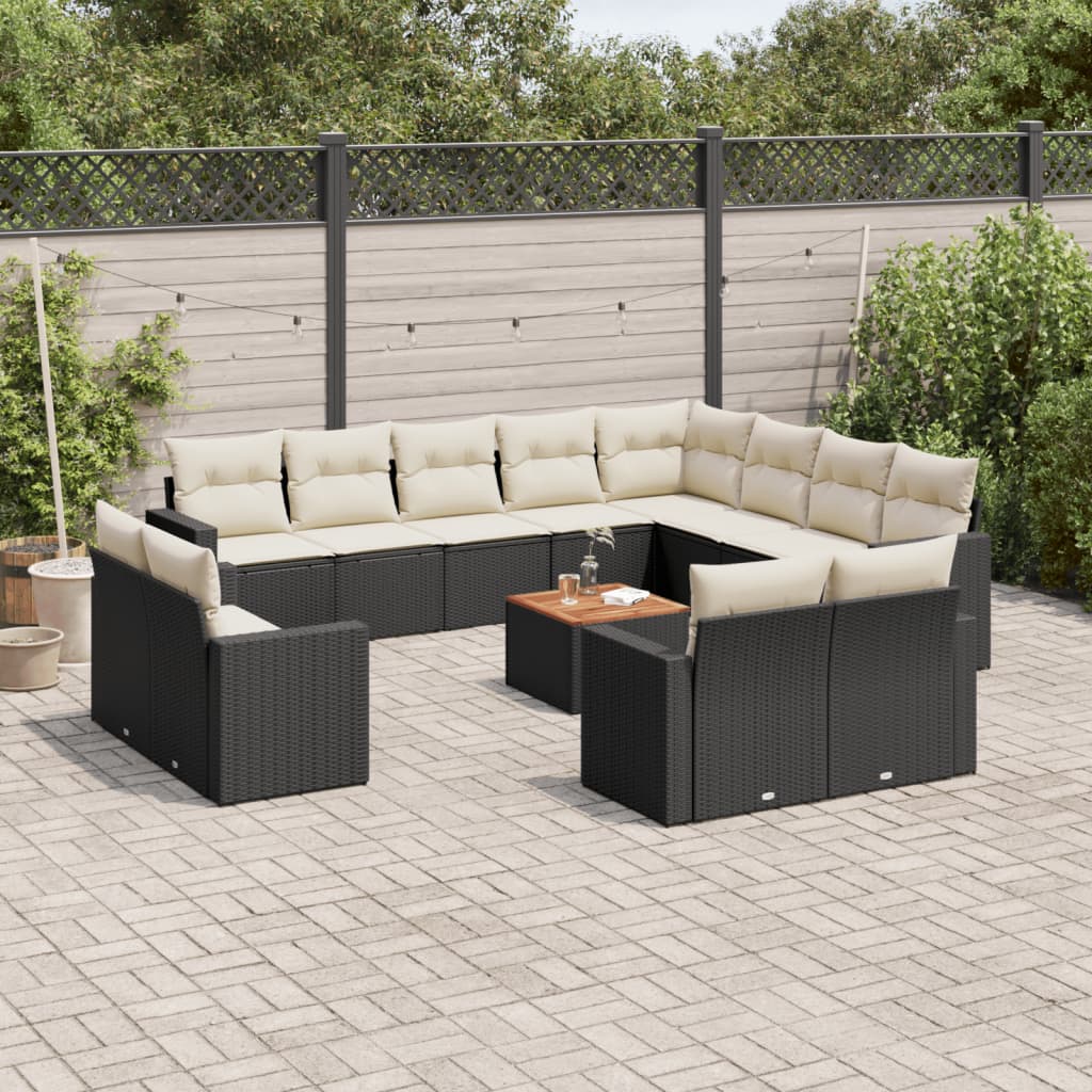 13-dijelni set vrtnih sofa s jastucima poliratan crni