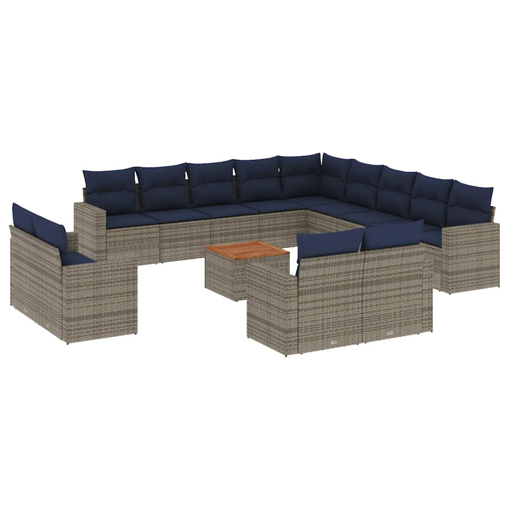 14-dijelni set vrtnih sofa od poliratana s jastucima sivi