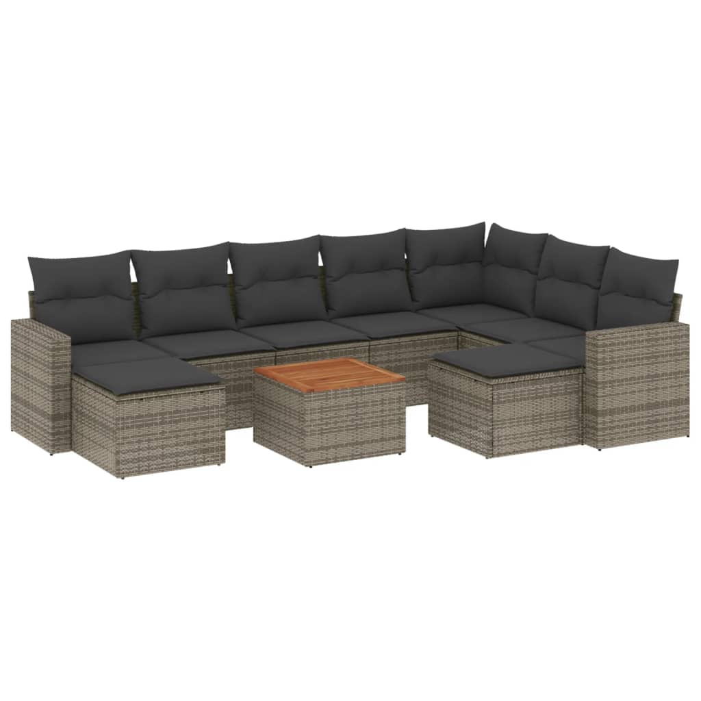 10-dijelni set vrtnih sofa od poliratana s jastucima sivi