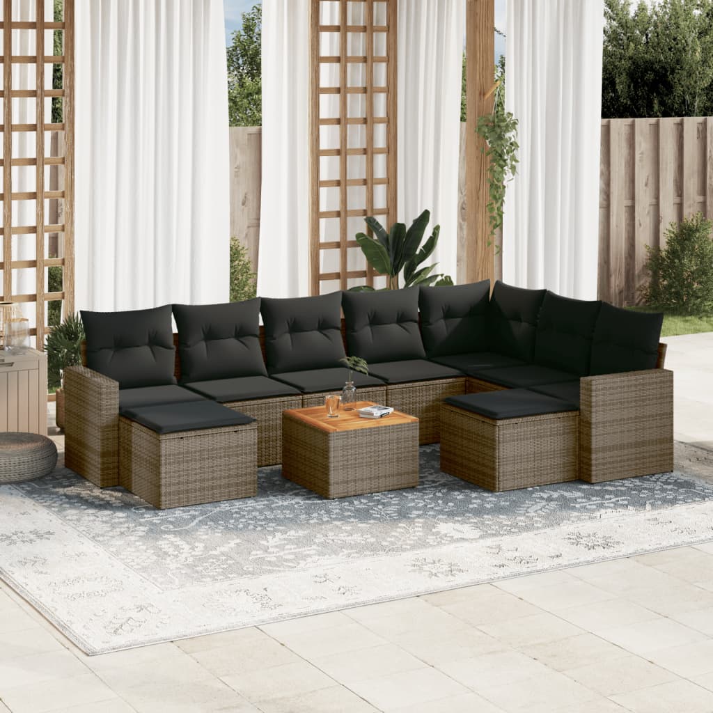 10-dijelni set vrtnih sofa od poliratana s jastucima sivi