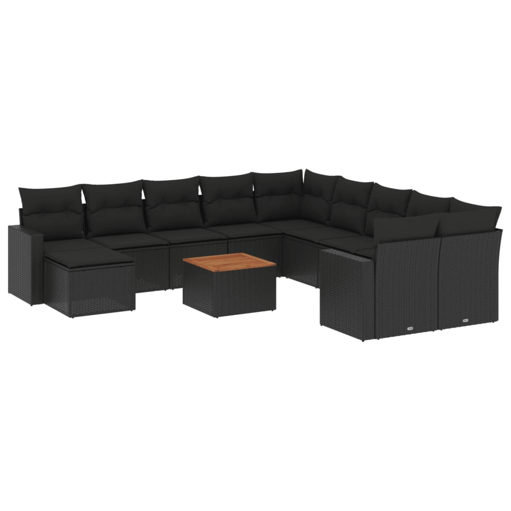 12-dijelni set vrtnih sofa od poliratana s jastucima crni