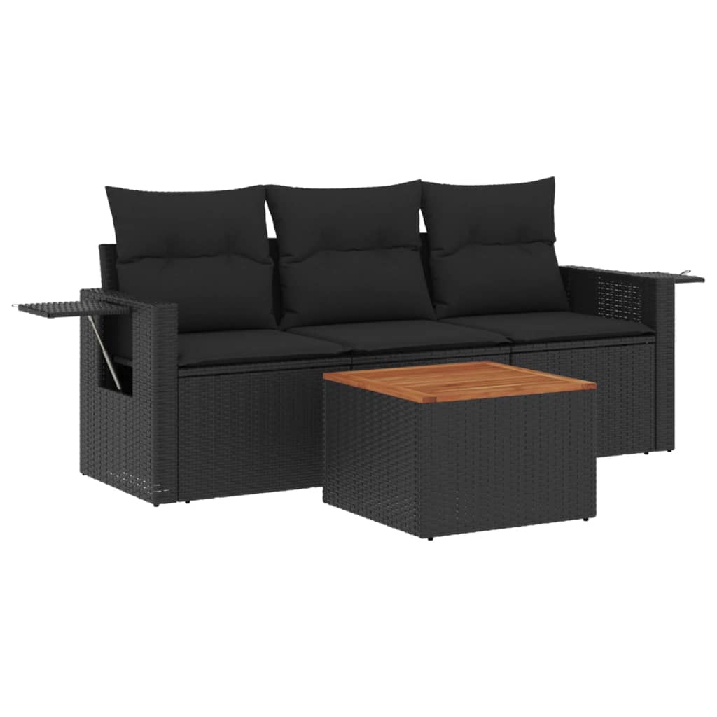 4-dijelni set vrtnih sofa od poliratana s jastucima crni