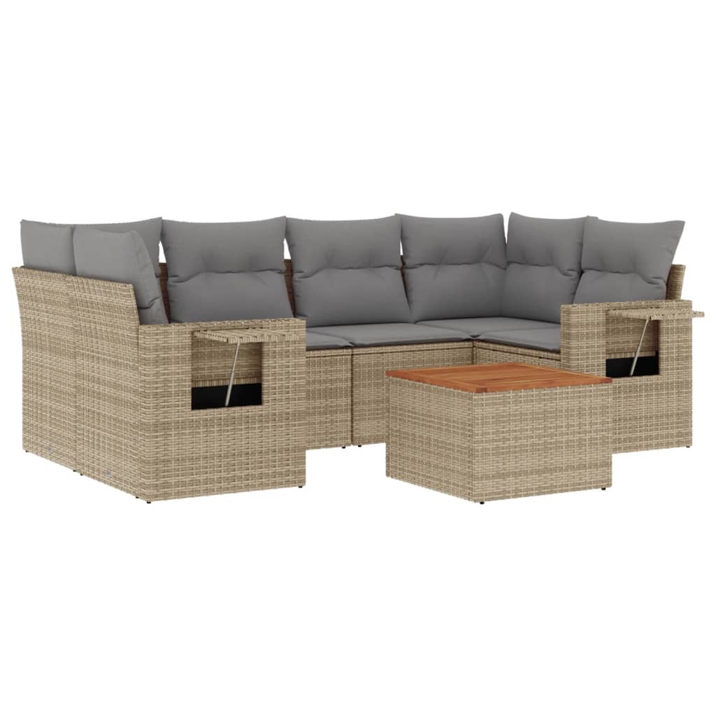 7-dijelni set vrtnih sofa s jastucima bež od poliratana